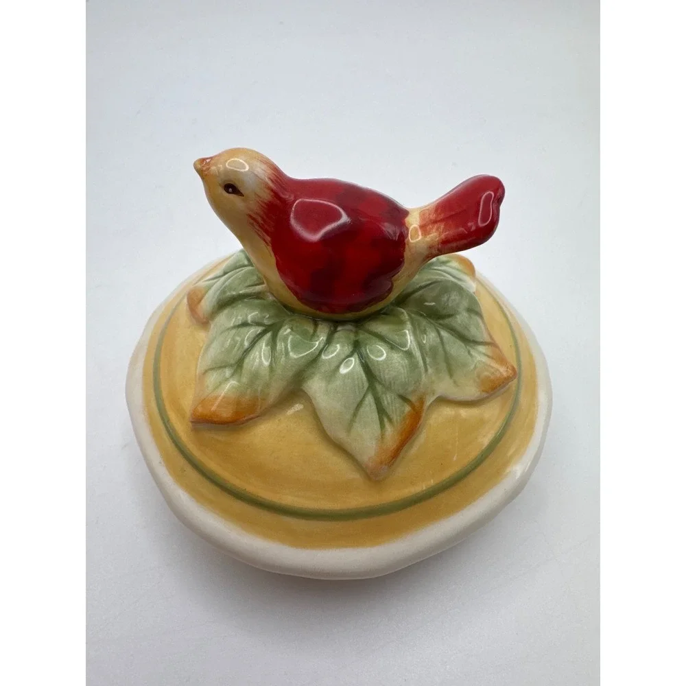 Fitz & Floyd Bellacara Sugar Bowl or Condiment Jar w Bird Lid Yellow‎ HTF